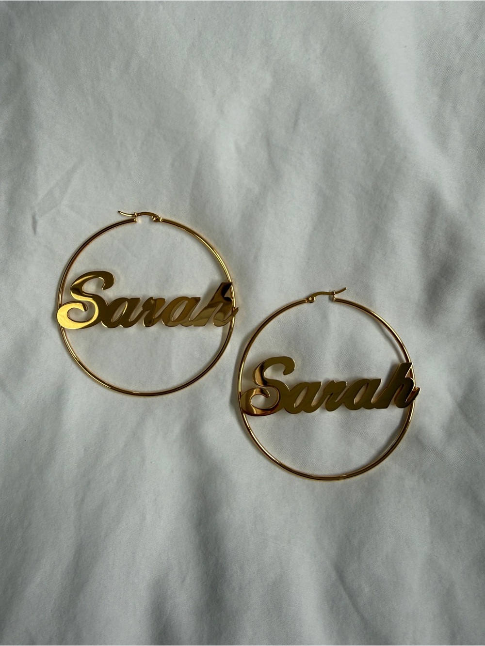 Nameplate Hoop Earrings “Sarah” NIB